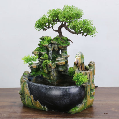 Feng Shui Flowing Waterfall Fountain With Color Changing LED Lights Spray