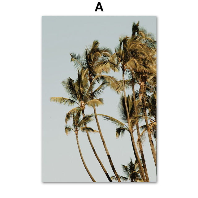 coconut tree palm leafs bus sea landscape wall art canvas painting