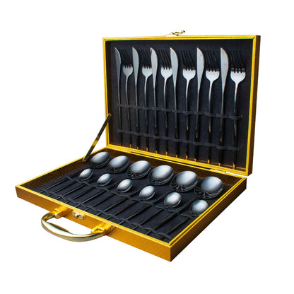 24pcs Gold Dinnerware Set Stainless Steel Gift Box