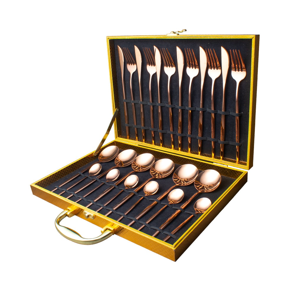 24pcs gold dinnerware set stainless steel gift box