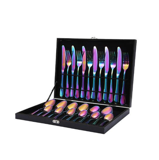 24PCS Tableware Flatware Set Non-fading Cutlery Sets 18/10 Stainless Steel  Box