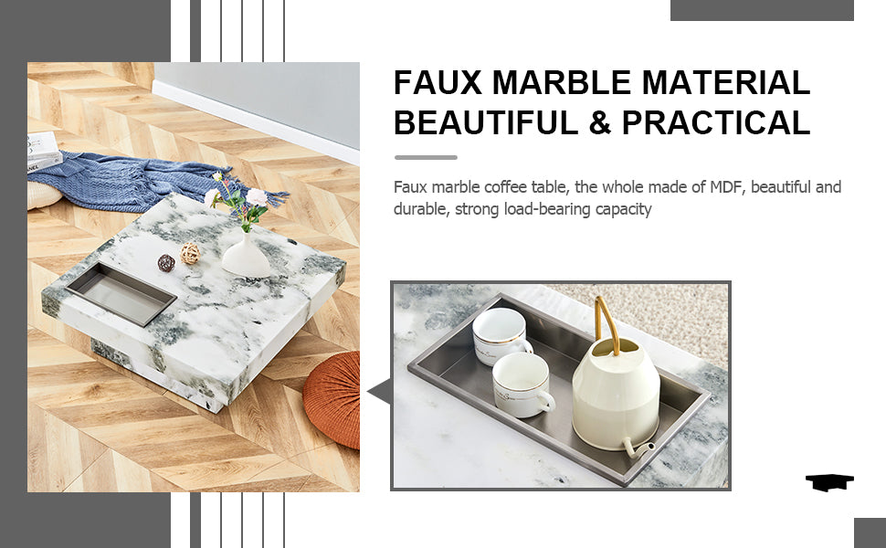 marble coffee table, white/black pattern
