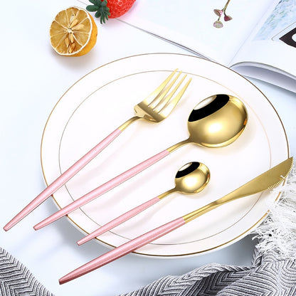 24pcs Gold Dinnerware Set Stainless Steel Gift Box