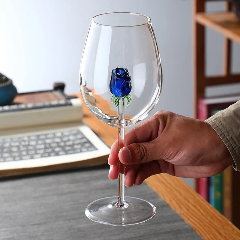 3d blue glass rose wine glass – stunning artisan drinkware