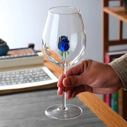 3D Blue Glass Rose Wine Glass – Stunning Artisan Drinkware
