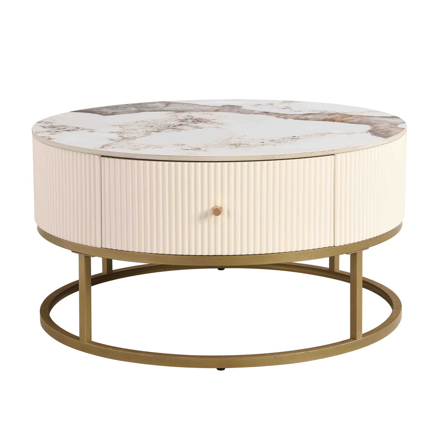 marble round coffee table with drawers – modern living room centerpiece
