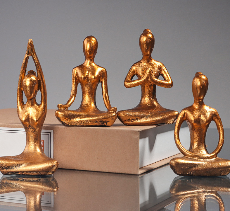 retro girls yoga gym figure gold resin ornament
