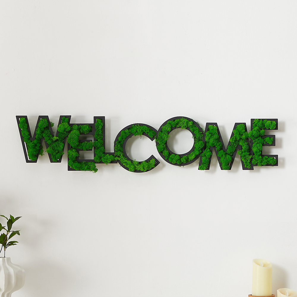 welcome letter art moss wall decor