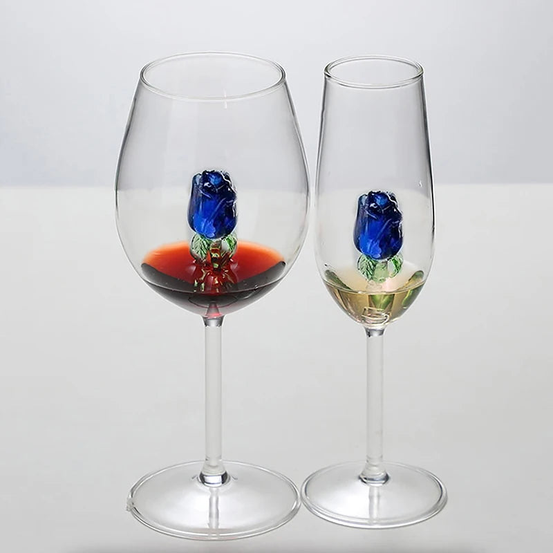 3d blue glass rose wine glass – stunning artisan drinkware