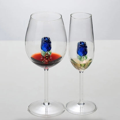 3D Blue Glass Rose Wine Glass – Stunning Artisan Drinkware