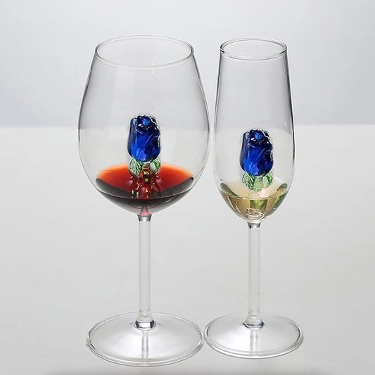 3D Blue Glass Rose Wine Glass – Stunning Artisan Drinkware