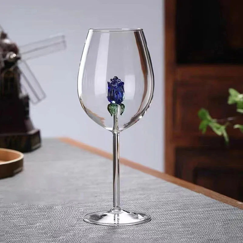 3d blue glass rose wine glass – stunning artisan drinkware