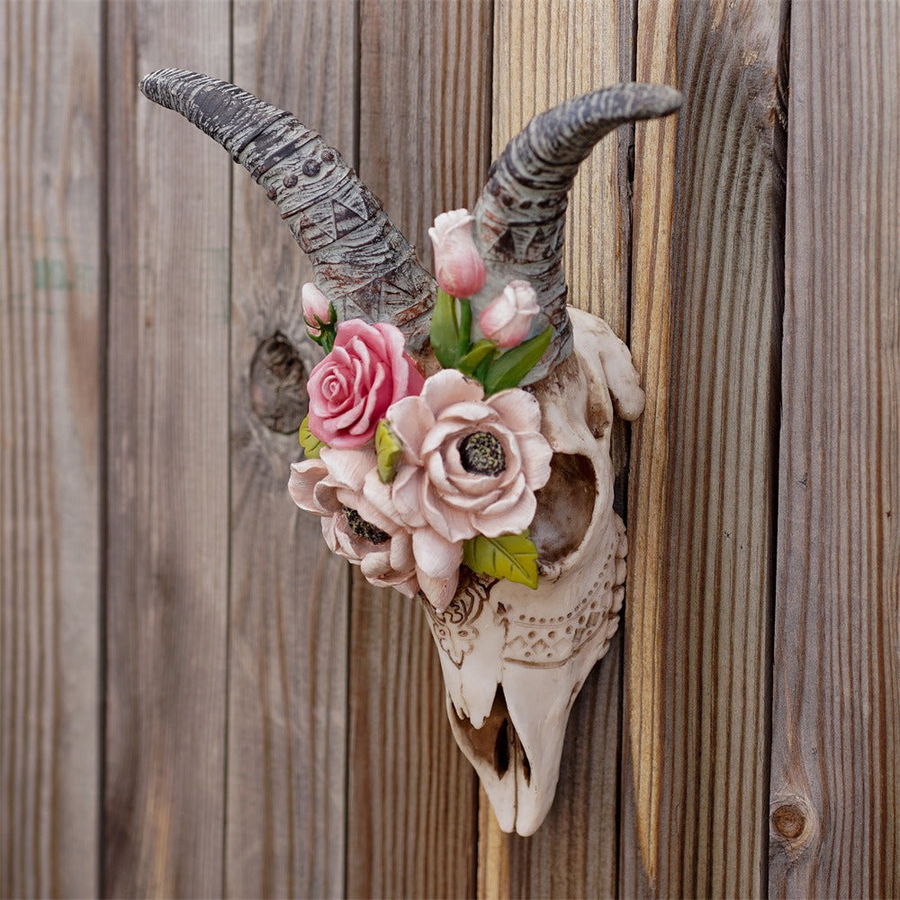 simulated flower sheep head wall hanging ornament