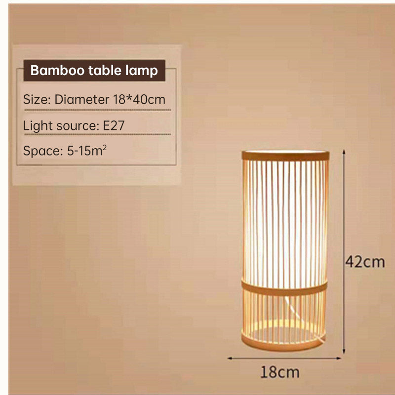 japanese zen style bamboo woven table lamp – natural boho lighting