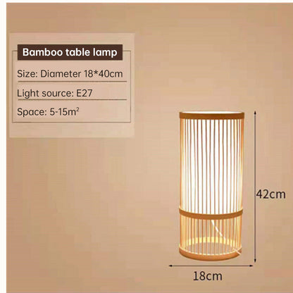 Japanese Zen Style Bamboo Woven Table Lamp – Natural Boho Lighting