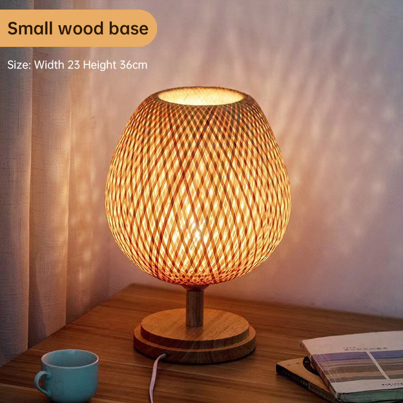 japanese zen style bamboo woven table lamp – natural boho lighting