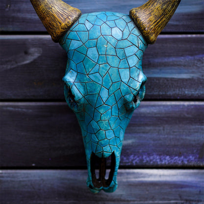 pointed cow head bone wall ornament