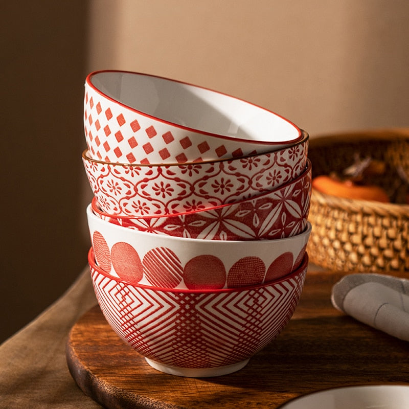 5pcs japanese ceramic cereal rice bowls set