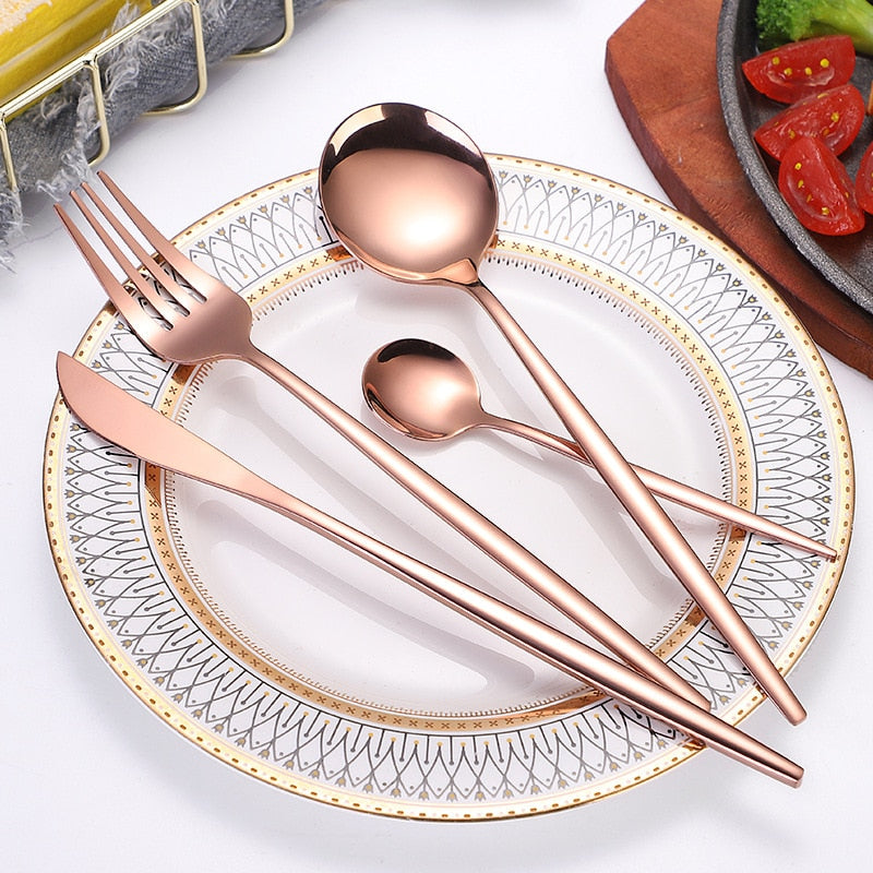 24pcs gold dinnerware set stainless steel gift box