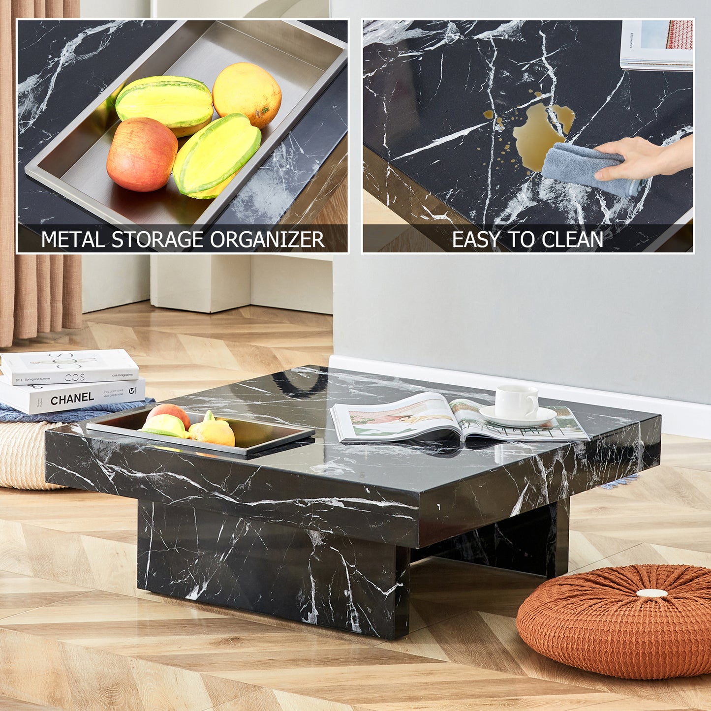 marble coffee table, black/whitepattern