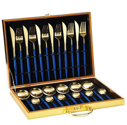 24pcs Gold Dinnerware Set Stainless Steel Gift Box