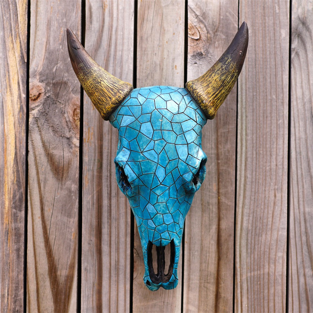pointed cow head bone wall ornament