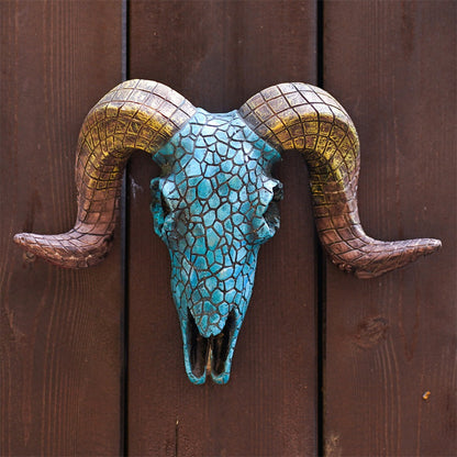Retro three-dimensional turquoise blue sheep head wall hanging ornament