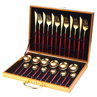 24pcs Gold Dinnerware Set Stainless Steel Gift Box