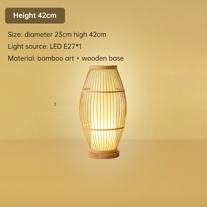 japanese zen style bamboo woven table lamp – natural boho lighting