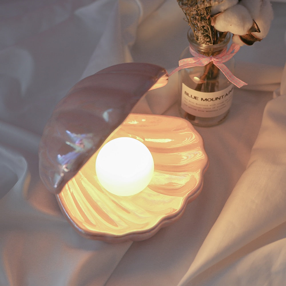 ceramic shell pearl night light, multicolors