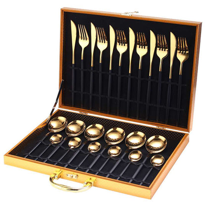24pcs Gold Dinnerware Set Stainless Steel Gift Box