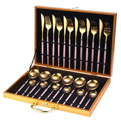 24pcs Gold Dinnerware Set Stainless Steel Gift Box