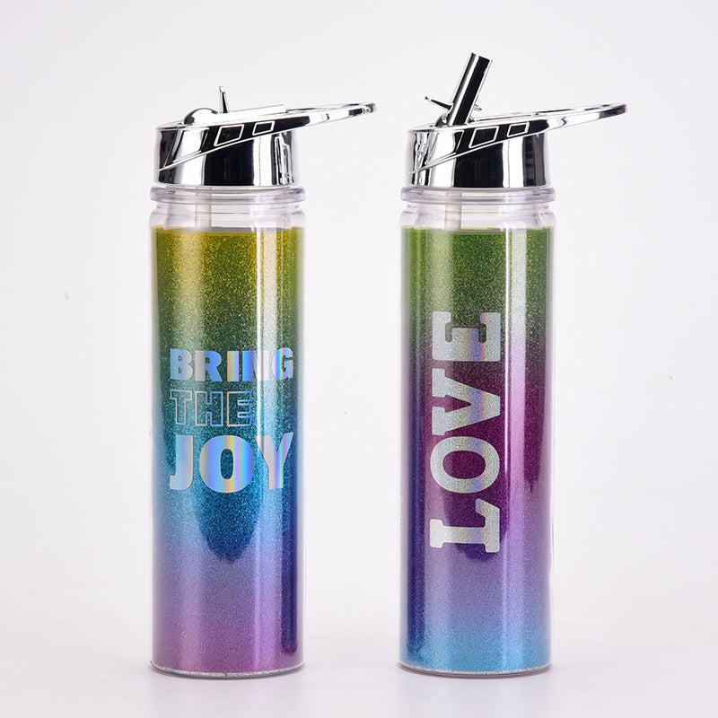 rainbow gradient magic color double-wall water bottle – portable outdoor cup