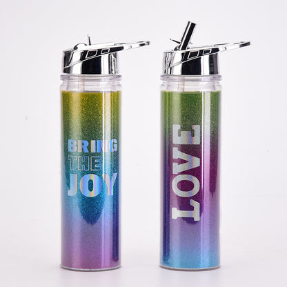 Rainbow Gradient Magic Color Double-Wall Water Bottle – Portable Outdoor Cup