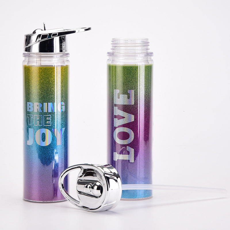 rainbow gradient magic color double-wall water bottle – portable outdoor cup