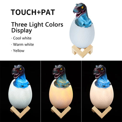 3D Printed Dinosaur Egg withTouch Sensor LED Night Light 16 Colors