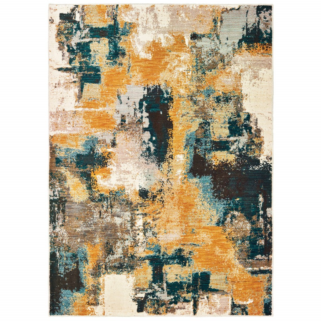 2’x8’ blue and gold abstract strokes runner rug