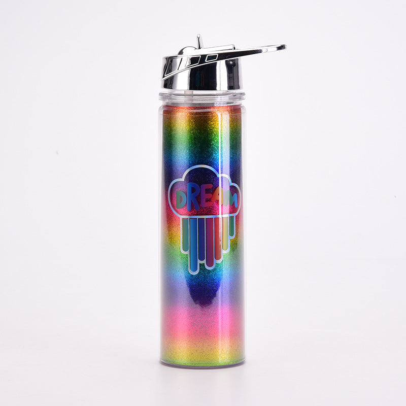 rainbow gradient magic color double-wall water bottle – portable outdoor cup