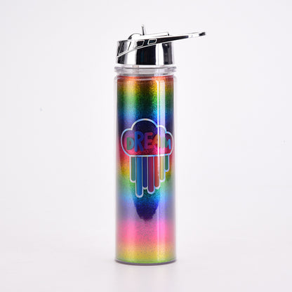 Rainbow Gradient Magic Color Double-Wall Water Bottle – Portable Outdoor Cup