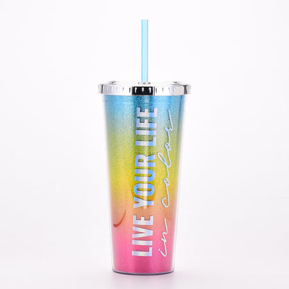 Rainbow Gradient Magic Color Double-Wall Water Bottle – Portable Outdoor Cup