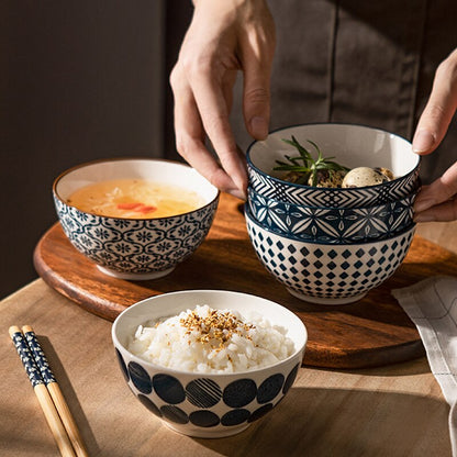 5pcs Japanese Ceramic Cereal Rice Bowls Set