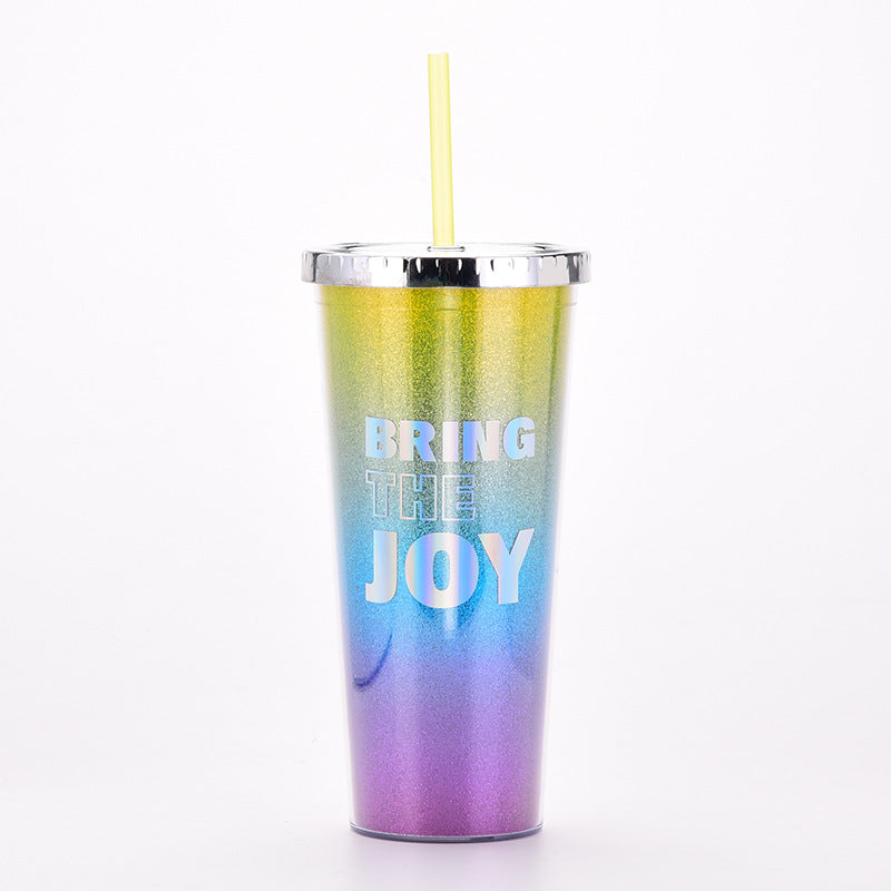 rainbow gradient magic color double-wall water bottle – portable outdoor cup