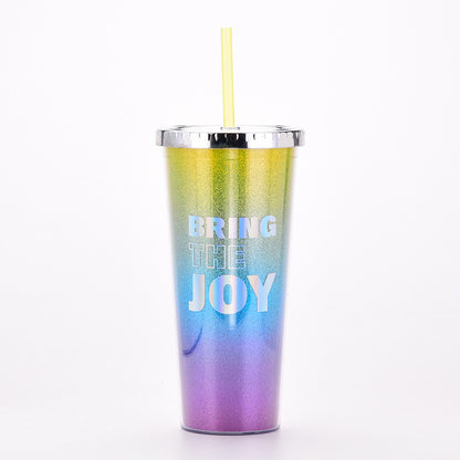 Rainbow Gradient Magic Color Double-Wall Water Bottle – Portable Outdoor Cup