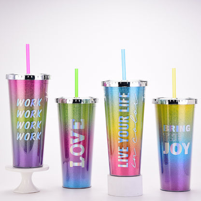 Rainbow Gradient Magic Color Double-Wall Water Bottle – Portable Outdoor Cup