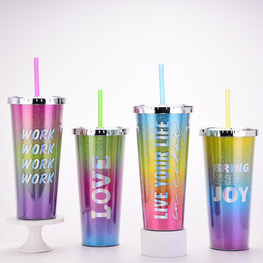 Rainbow Gradient Magic Color Double-Wall Water Bottle – Portable Outdoor Cup