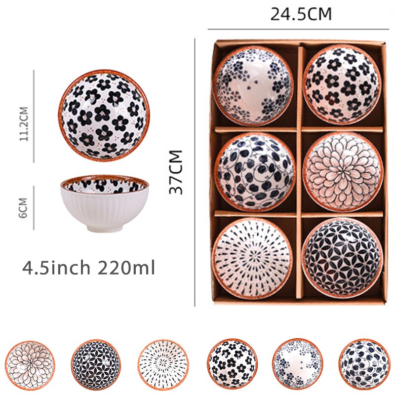 gift box japanese ceramic cereal rice bowls set of 6