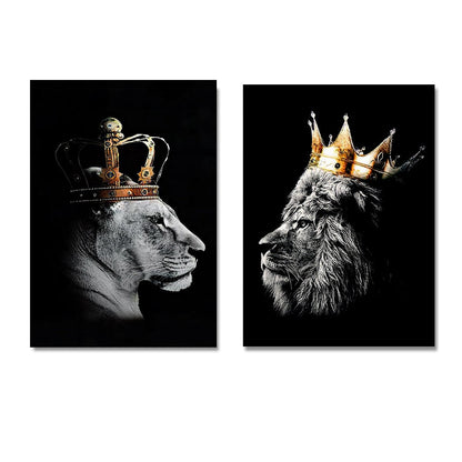 Black Lion King and Lioness Queen Wall Art