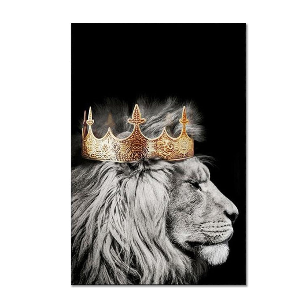 black lion king and lioness queen wall art