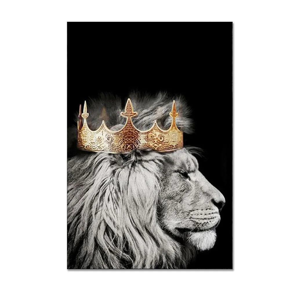 black lion king and lioness queen wall art