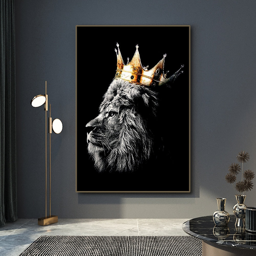 black lion king and lioness queen wall art